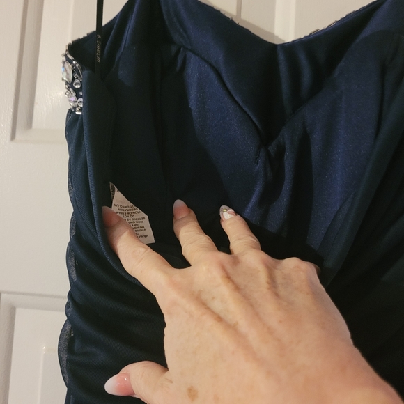 B.Darlin Navy Blue strapless sequined top evening dress size 10 - Picture 5 of 6